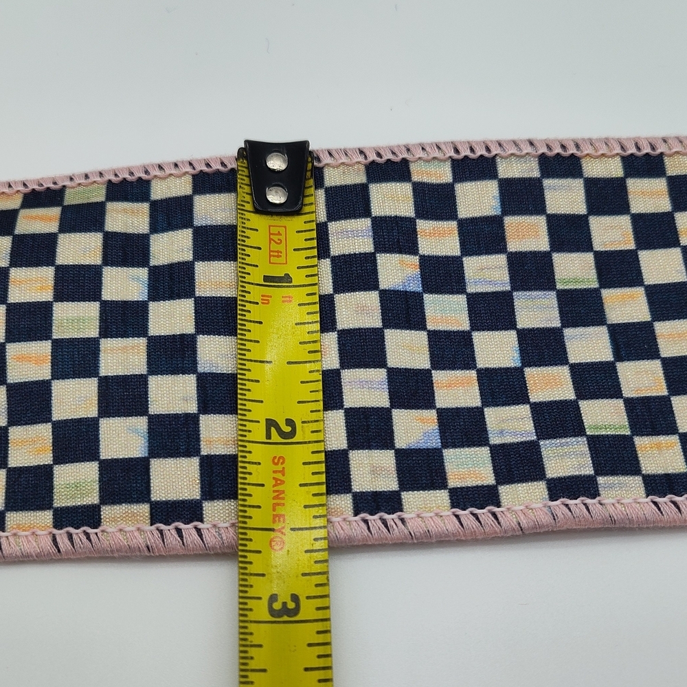 MACKENZIE-CHILDS Courtly Check 2.5" Wired Ribbon Two (2) Yards Pink Edge - Picture 4 of 4